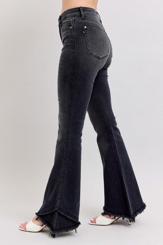 JB Black Flare W/ Mock Fray Tulip Hem