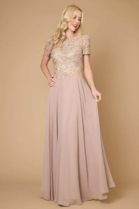 Mocha Short Sleeve Mother Of The Bride Evening Dress