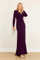 Plum Long Formal Stretch Evening Long Sleeve Dress-Market Grey Boutique