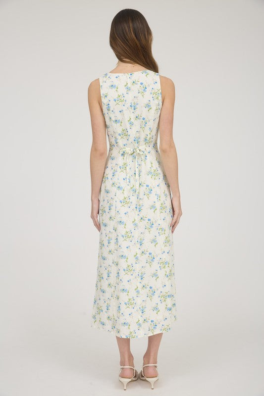 Ivory Floral Sleeveless Midi Dress