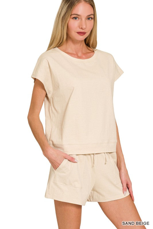 Sand Beige Leisure Short Set