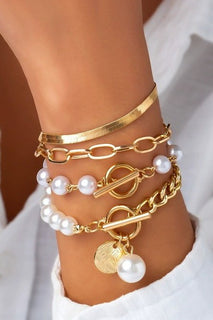 Multilayer Pearl Chain Herringbone Mix Bracelet
