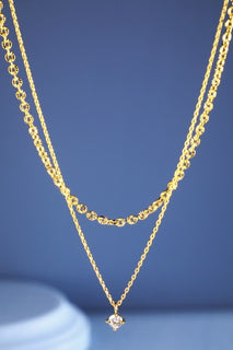 2 Layered Cubic Zirconia Pendant Chain Necklace