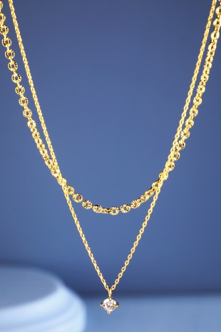 2 Layered Cubic Zirconia Pendant Chain Necklace