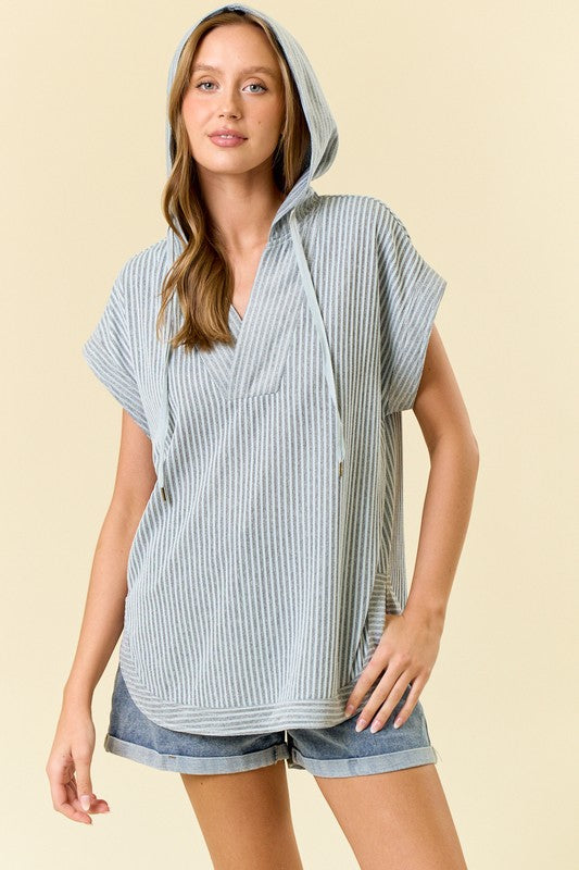 Blue Striped Dolman Hooded Top