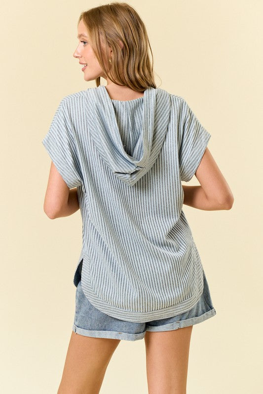Blue Striped Dolman Hooded Top