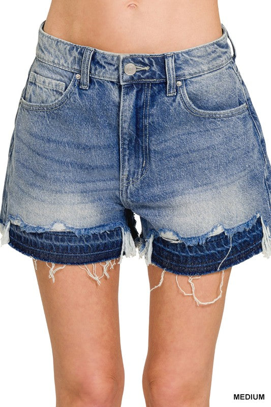 Distressed Double Hem Denim Shorts
