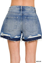 Zenana Distressed Double Hem Denim Shorts-Market Grey Boutique