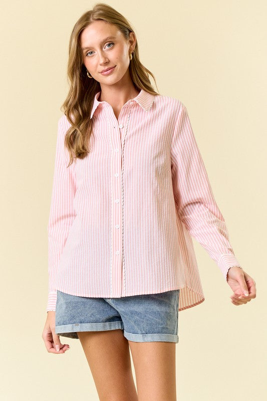 Pin Striped Peaches Button Down