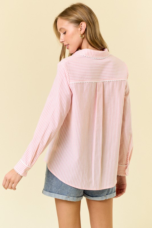 Pin Striped Peaches Button Down