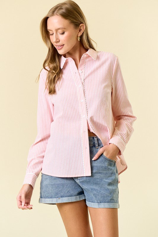 Pin Striped Peaches Button Down