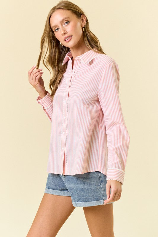 Pin Striped Peaches Button Down