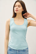 Retro Blue Scoop Tank w/Raw Seam