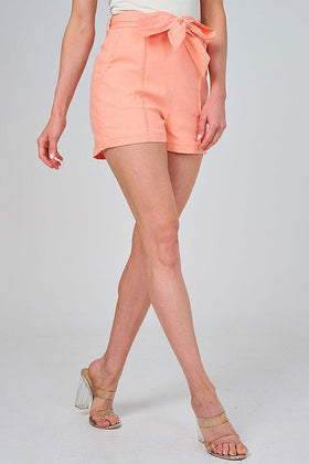 Peach Tie Front Mini Shorts