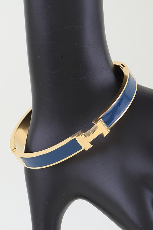 Gold/Navy H Cuff Bracelet