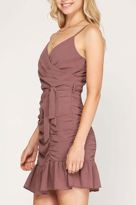 Mauve Sleeveless Surplice Rouched