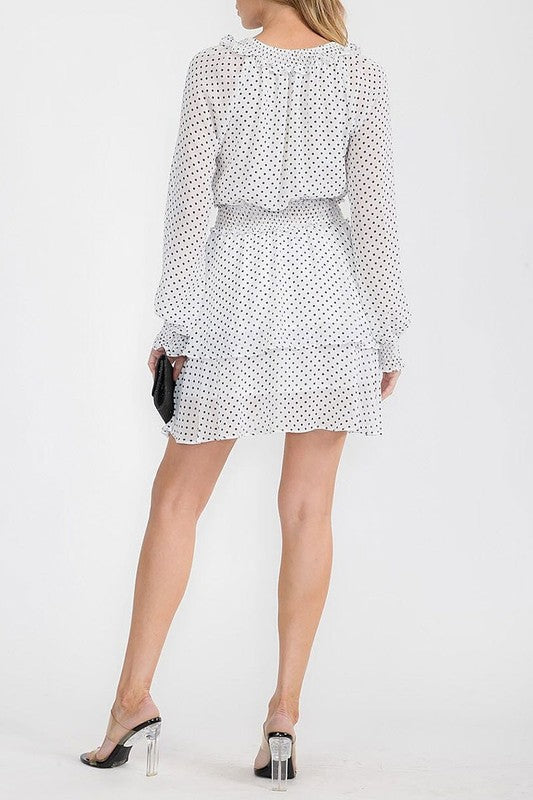 B/W Polka Dot Print Fit & Flare Dress