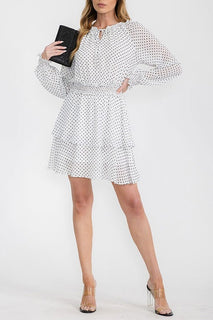 B/W Polka Dot Print Fit & Flare Dress