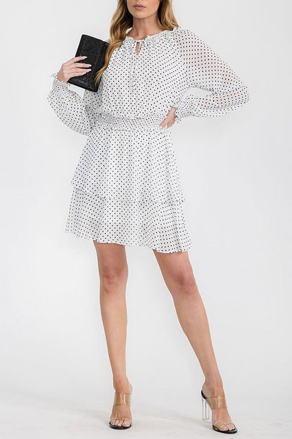 B/W Polka Dot Print Fit & Flare Dress