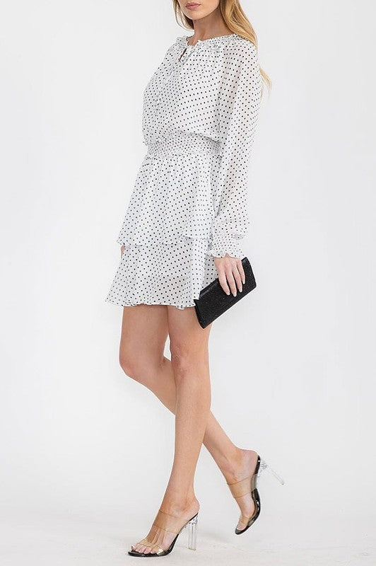 B/W Polka Dot Print Fit & Flare Dress