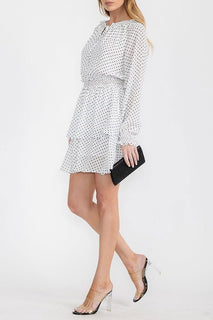 B/W Polka Dot Print Fit & Flare Dress