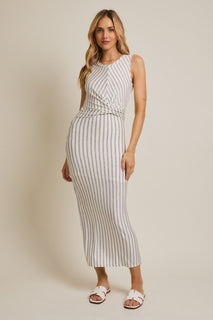 Striped Front Twist Sleeveless Dress