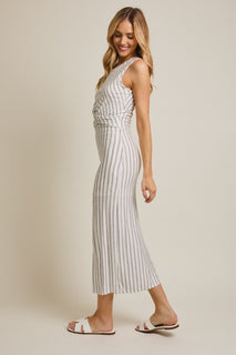 Striped Front Twist Sleeveless Dress