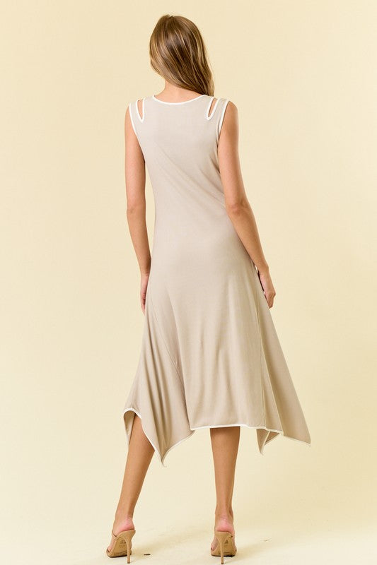 Scoop Neck Sleeveless Asymmetrical Hem Midi Dress