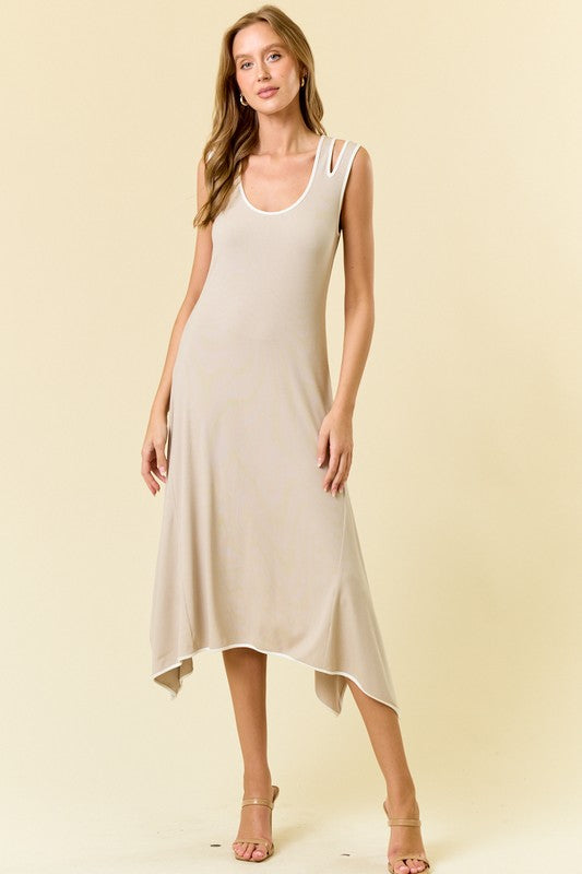 Scoop Neck Sleeveless Asymmetrical Hem Midi Dress