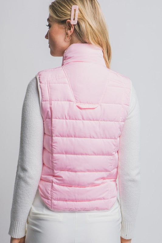 Pink Contrast Trim Puff Vest