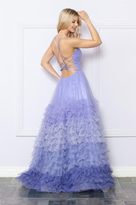 Preview only -  2026 Periwinkle Ombre Strapless Ruffle Gown🤍