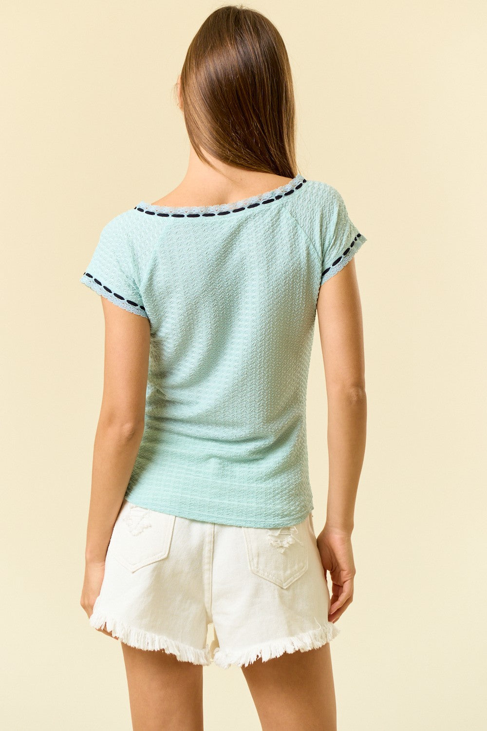 Sage SS Lace Detail Top
