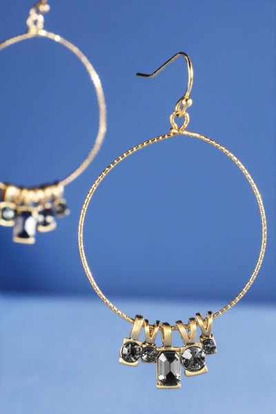 Black Diamond Hoop Earring With Glass Accents