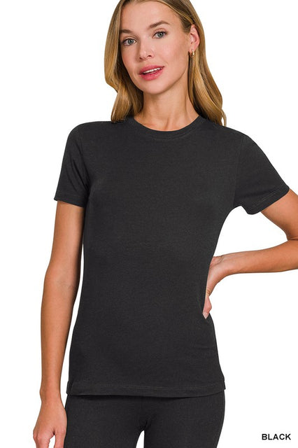 ZENANA PERFECT BASIC COTTON TEE-BLACK