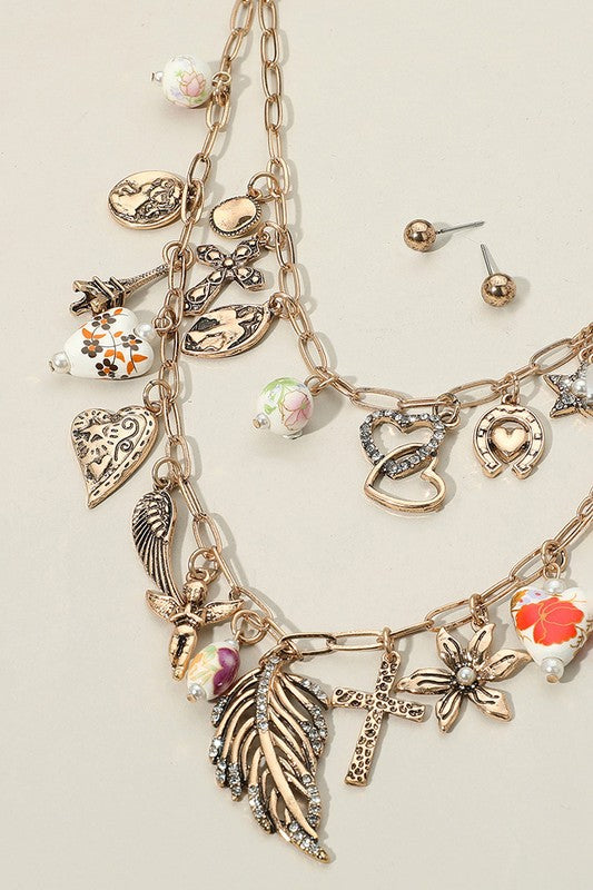 Boho Floral Horseshoe Layered Necklace