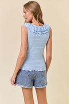 Ruffled Accent Sleeveless Top-Market Grey Boutique