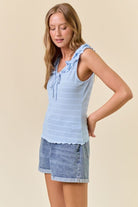 Ruffled Accent Sleeveless Top-Market Grey Boutique