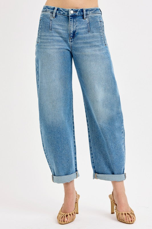 Risen Slouchy Barrel Roll Up Jeans
