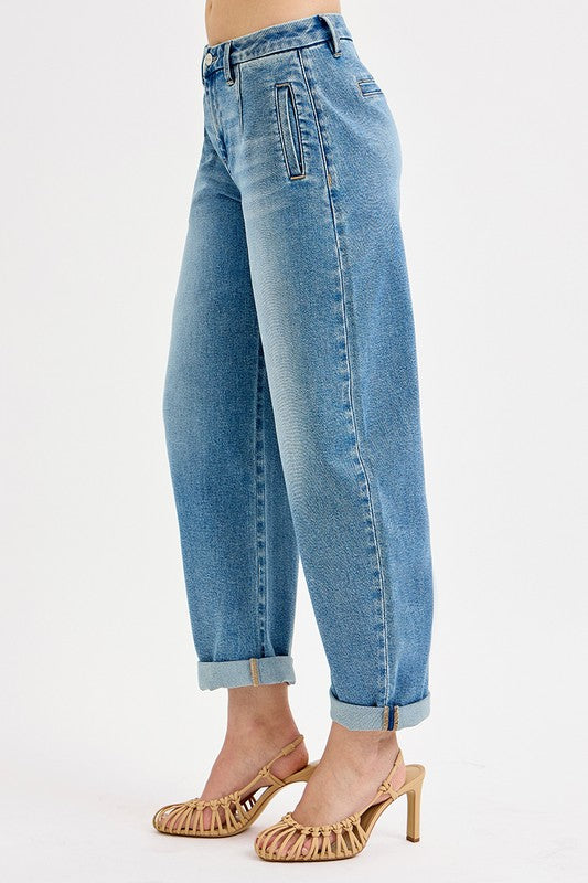 Risen Slouchy Barrel Roll Up Jeans