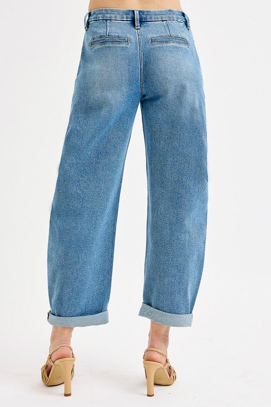Risen Slouchy Barrel Roll Up Jeans