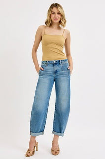 Risen Slouchy Barrel Roll Up Jeans