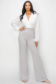 Grey High Waist Pintuck Front Pants