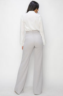 Grey High Waist Pintuck Front Pants