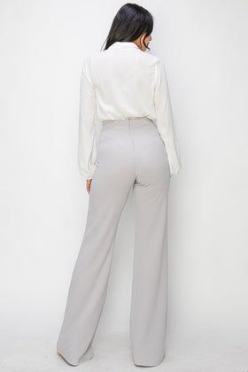 Grey High Waist Pintuck Front Pants
