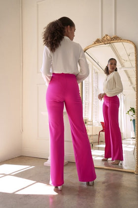 Fuchsia High Waist Pintuck Front Pants