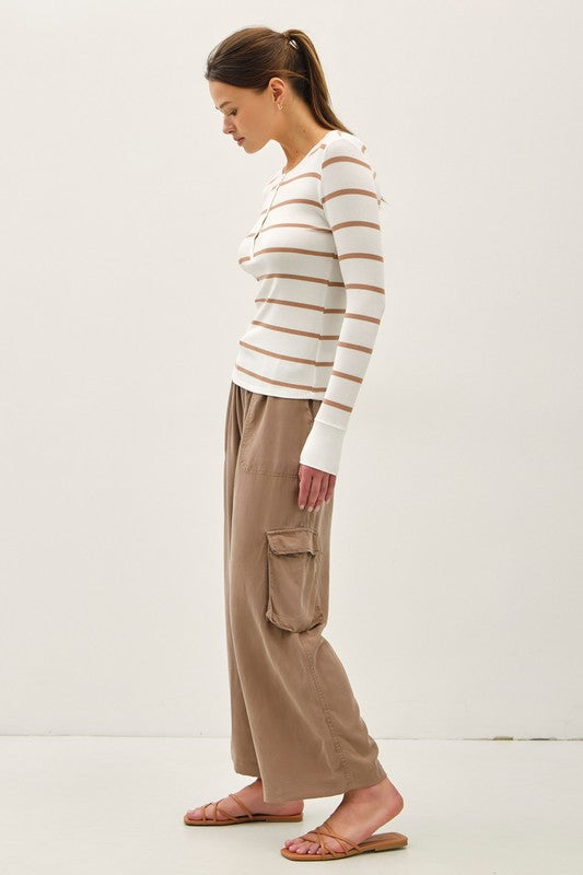 Caramel Classic Striped Henley