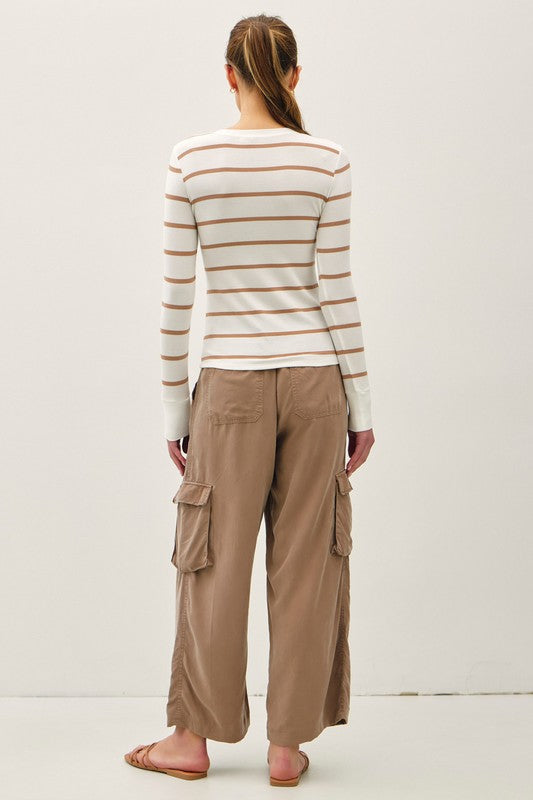 Caramel Classic Striped Henley