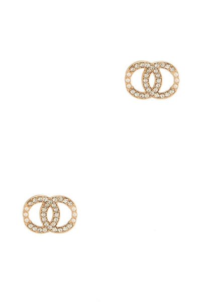Double Circle Rhinestone And Pearl Stud Earring