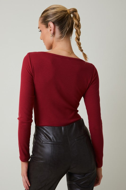 Cranberry Boat Neck Rib Bodysuit