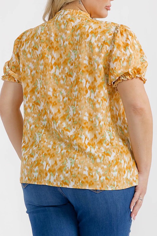 *FINAL SALE* Plus Short Sleeve Floral Mustard Blouse